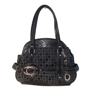 ROSETTI Logo Shoulder Bag Purse Black Gray RR Leather & Metal Accents Y2k